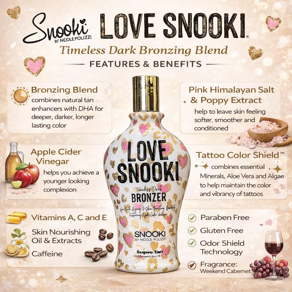 Supre Snooki Love Snooki Dark Bronzing Blend tan-application supports tattoo vibrancy and smooth skin