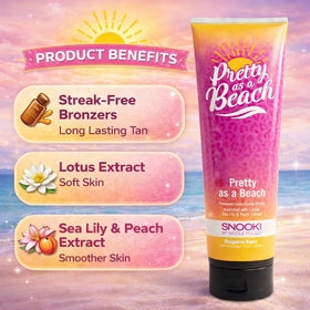 Close-up of Supre Snooki Pretty As A Beach bronzer packaging emphasizing easy application