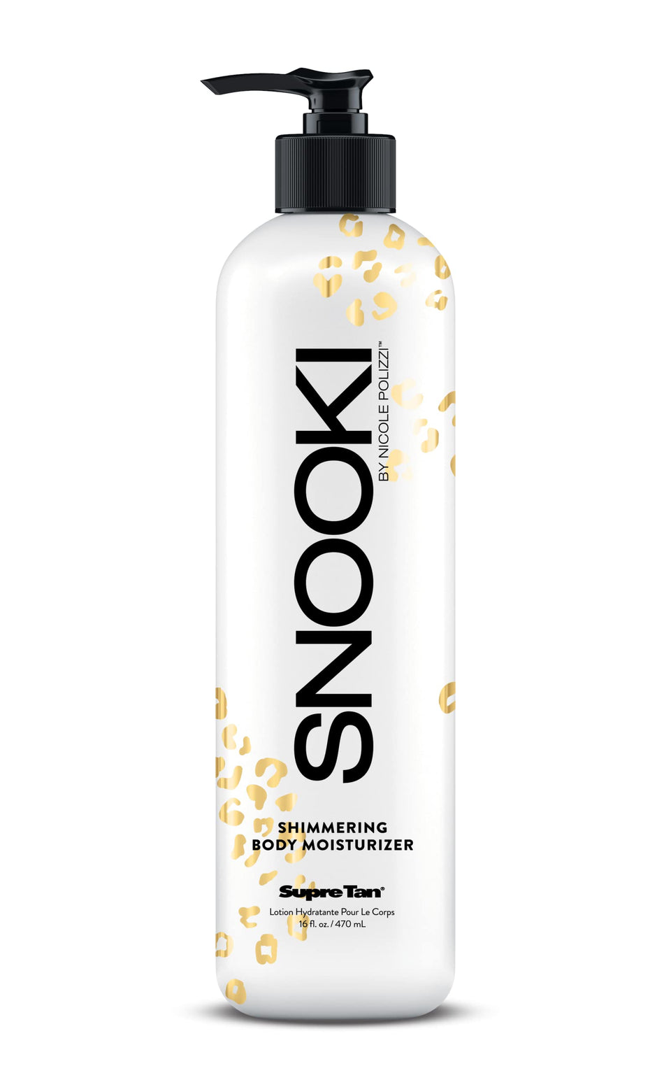 Supre Snooki SoftChic Shimmering bottle for radiant, hydrated skin.