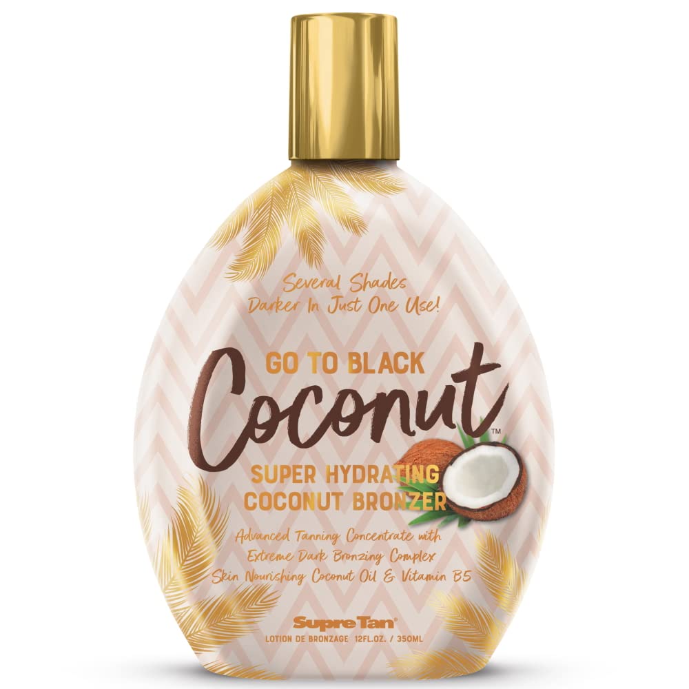 Supre Go To Black Coconut bronzer bottle highlighting hydrating formula for a deeper, natural-looking tan