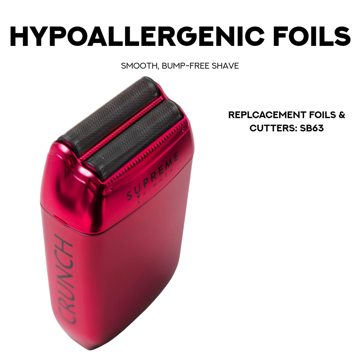 Supreme Trimmer Crunch STF602 close-up showing hypoallergenic foils for sensitive skin.