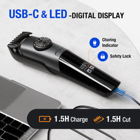 SUPRENT beard trimmer LED display shows battery level at a glance.