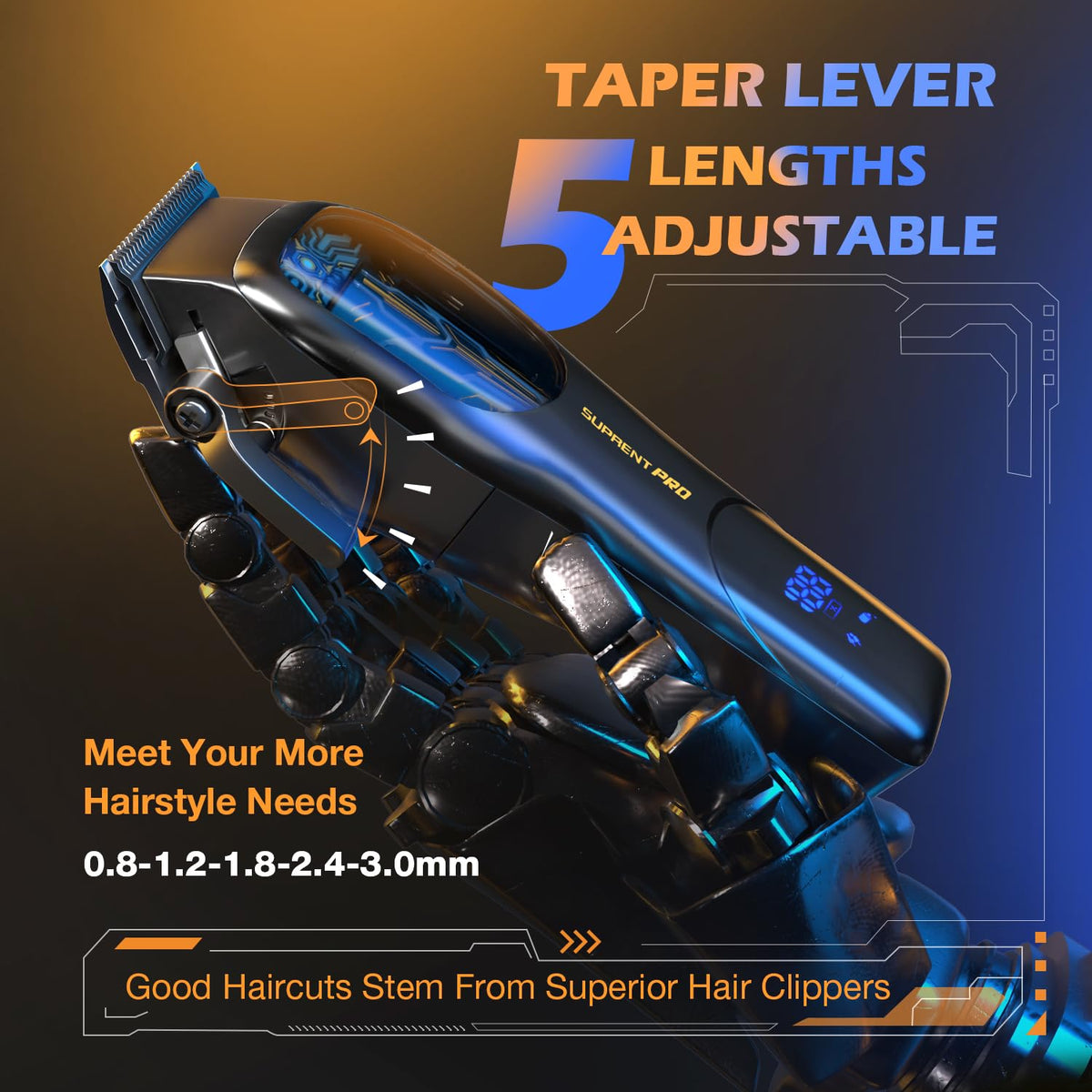 SUPRENT mecha-style ergonomic body offers balanced, comfortable grip.