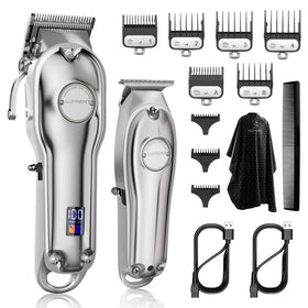 SUPRENT Pro hair clipper kit in silver with ergonomic grip for precise barber cuts.