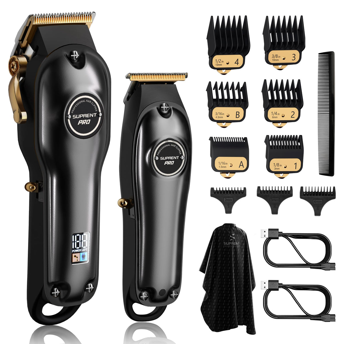 SUPRENT PRO hair clippers LED display shows battery status for all-day use