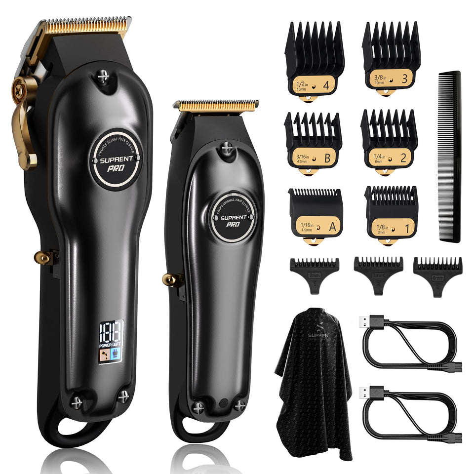 SUPRENT PRO hair clippers LED display shows battery status for all-day use