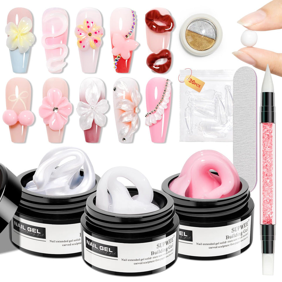 SUPWEE 3D Sculpting Gel Pearl White swatch for smooth nail extensions.