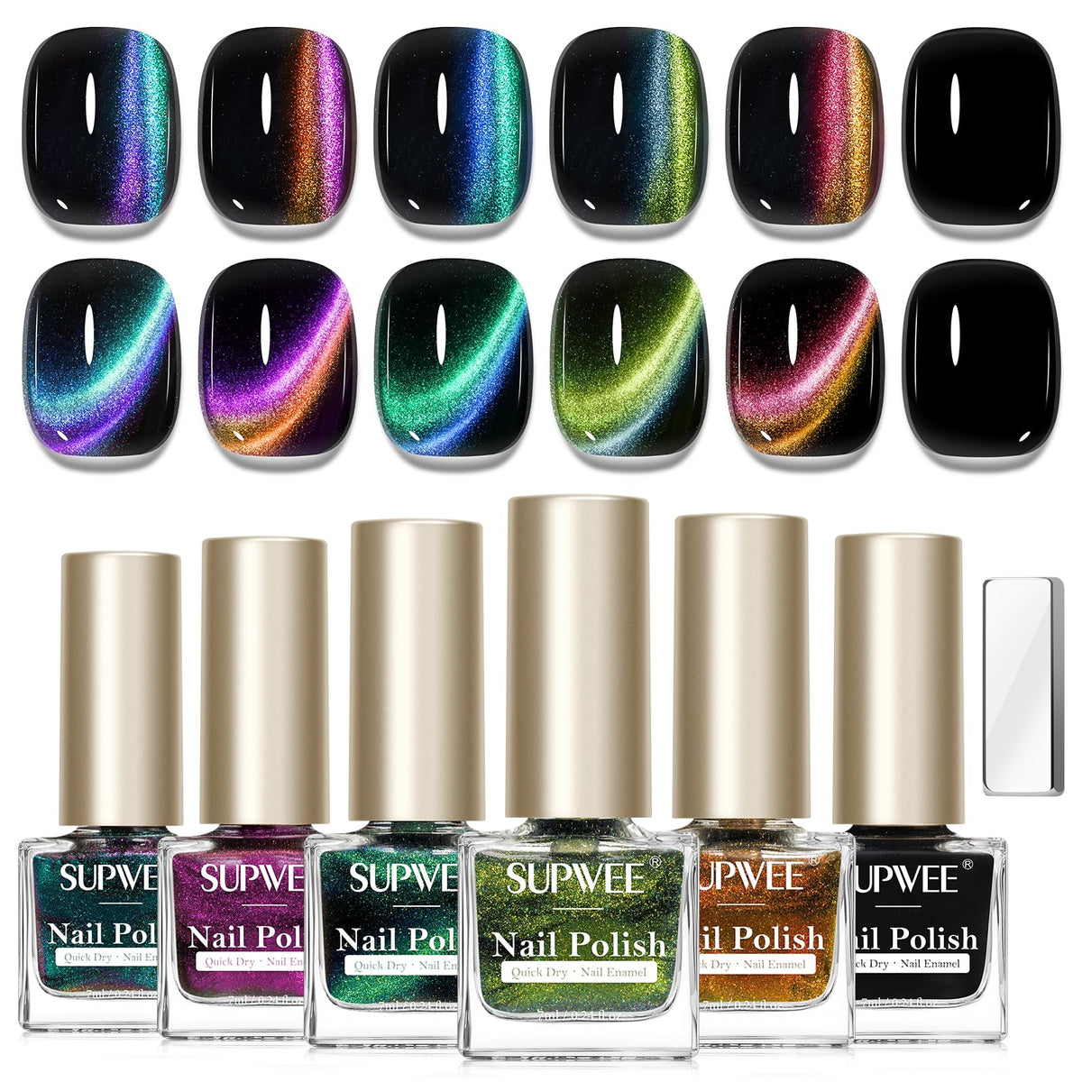 SUPWEE 9D base coat bottle provides a smooth, quick-dry foundation for cat eye nails.