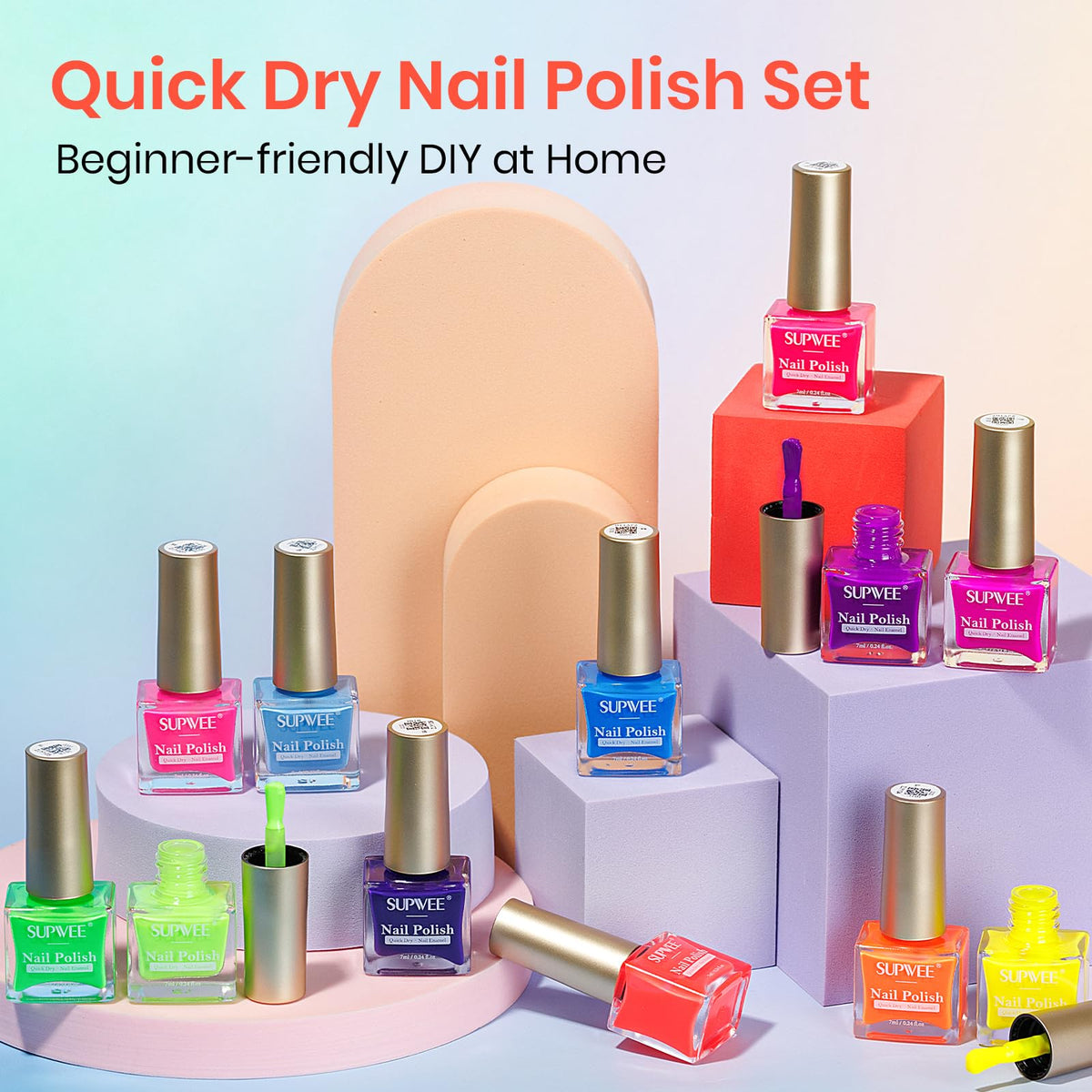 SUPWEE Bright Neon DIY manicure setup for at-home salon-quality nails.