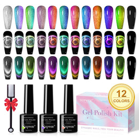 SUPWEE Cat Eye color swatches show the 12‑color palette for DIY manicures
