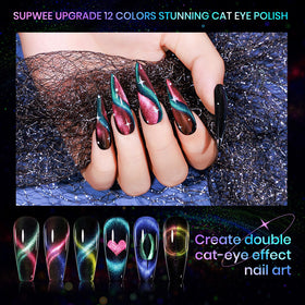 SUPWEE cat-eye gels on nail tips with shimmering effect