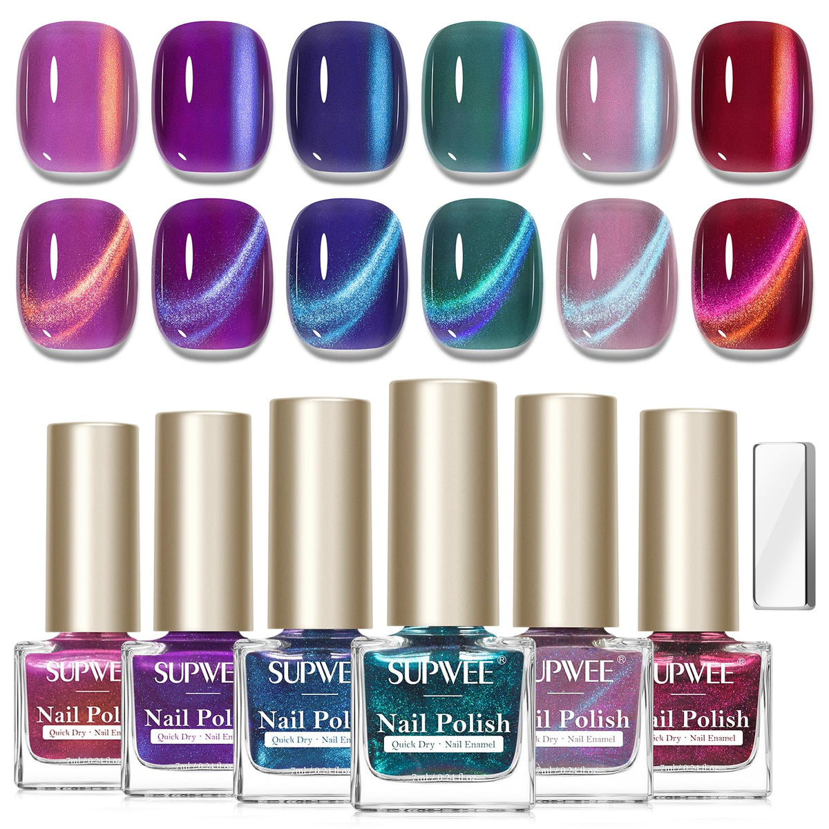 Supwee Cat Eye Nail Polish Set bottle 01 with shimmering cat-eye finish for a chic manicure.