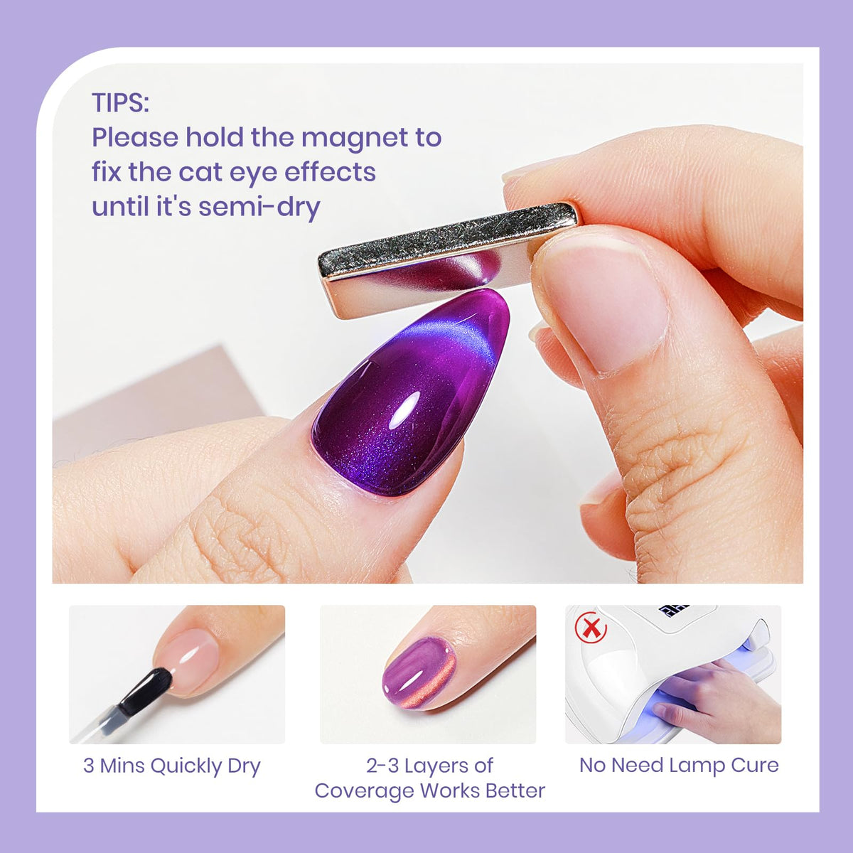 Supwee Cat Eye Set bottle 03 demonstrates quick-dry color payoff without gel lamps.