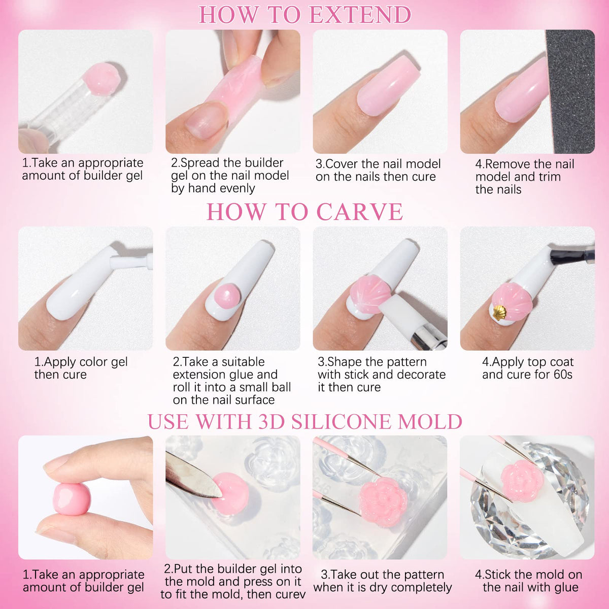 SUPWEE Solid Builder Gel carving and decoration for versatile nail art options.