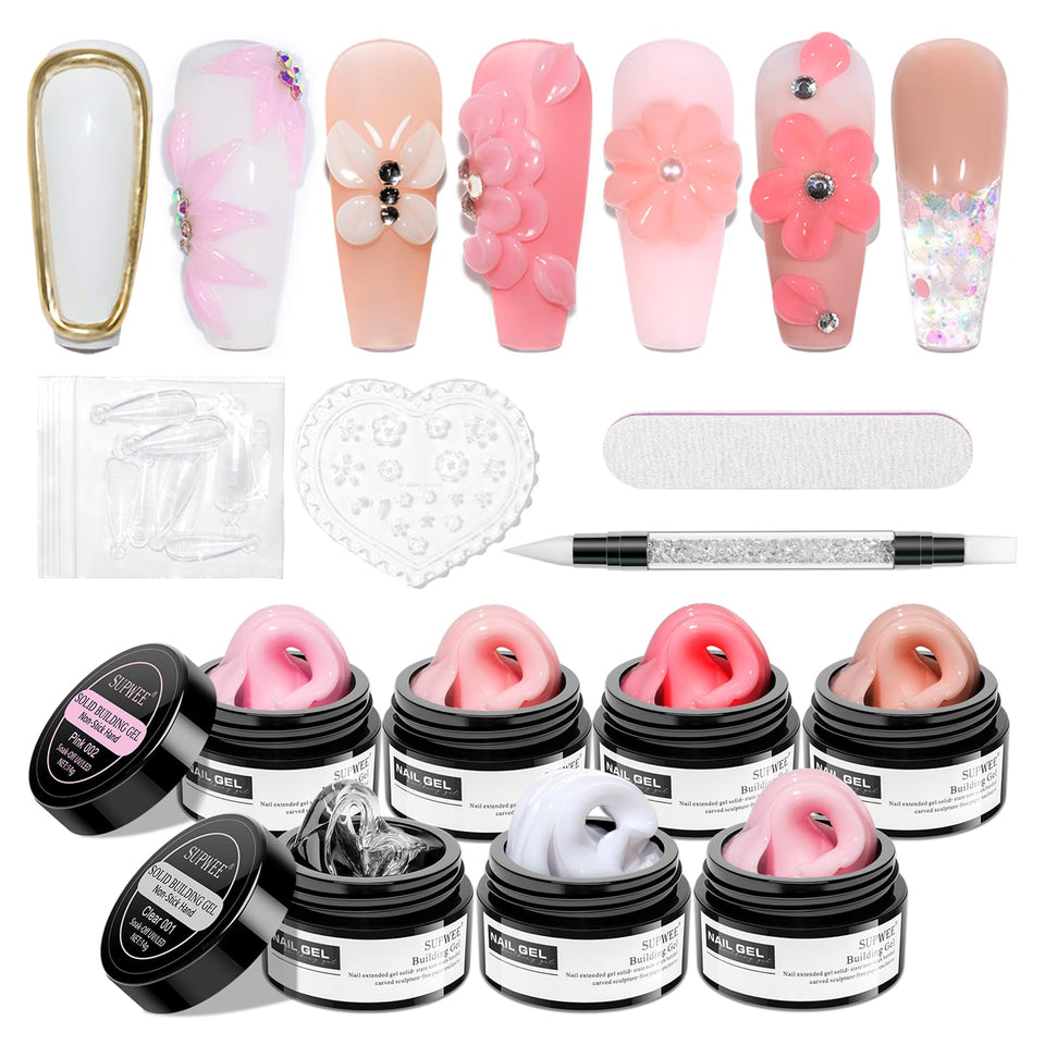 SUPWEE Solid Builder Gel nail extension kit with seven colors for salon-quality results at home.