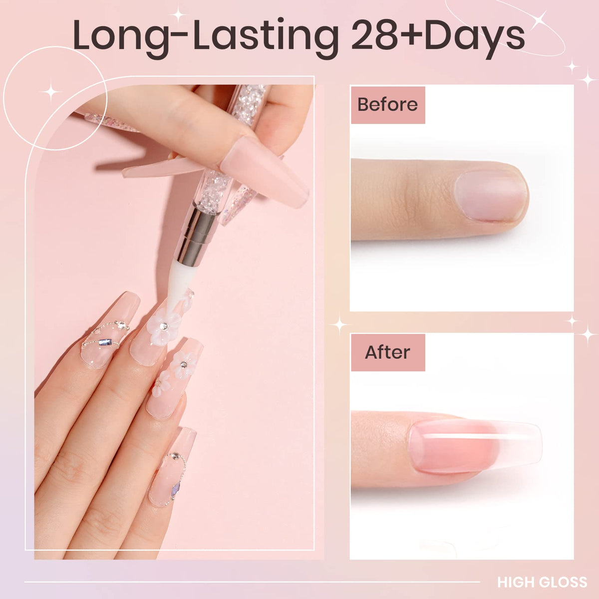 SUPWEE builder gel during extensions, helping longer nails with clean edges.