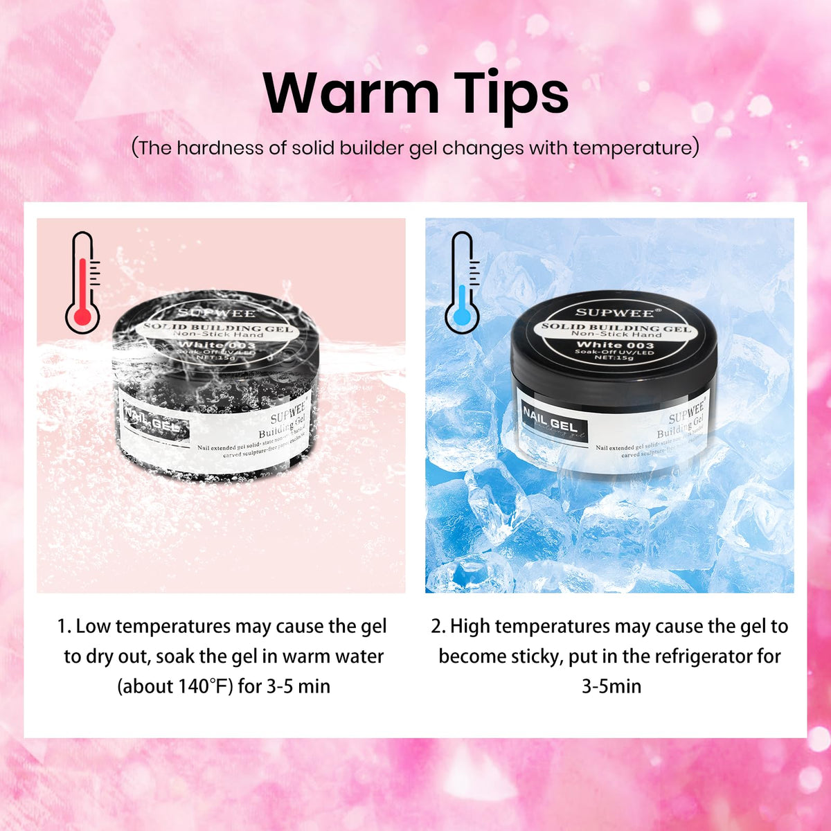 SUPWEE Solid Builder Gel non-stick application enables smooth, mess-free sculpting.