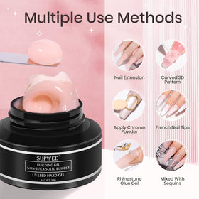 SUPWEE nude builder gel ideal for natural-looking extensions and sculpted nails.