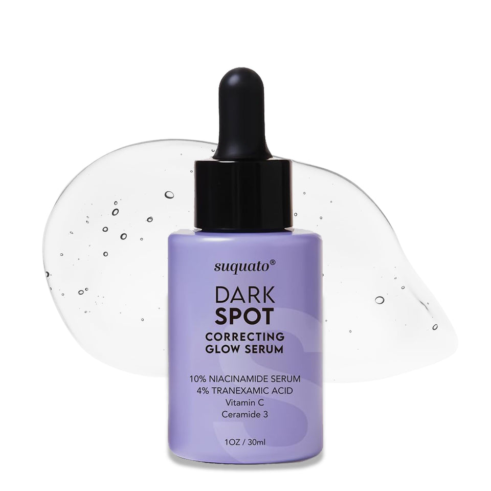 Suquato Dark Spot Remover Serum bottle showing brightening focus on the face.