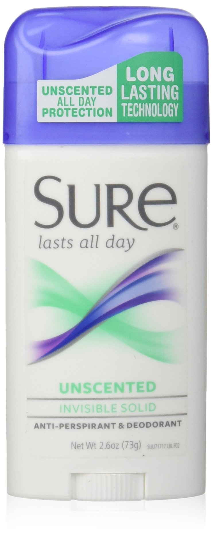 Sure invisible solid anti-perspirant pack of six, unscented and dry-finish for everyday wear