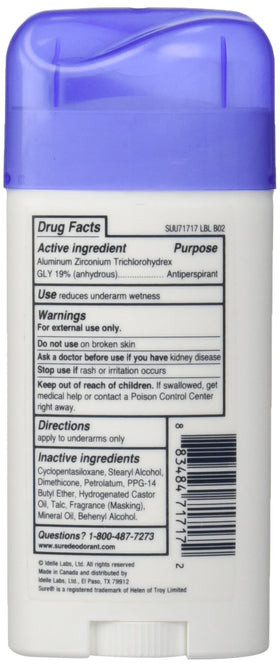 Sure invisible solid anti-perspirant stick, unscented and clear on skin, ideal for all-day confidence