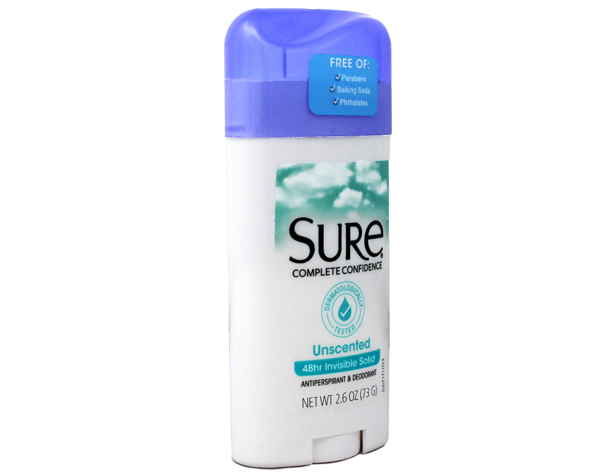 Sure invisible solid unscented front pack image demonstrates discreet daily protection.