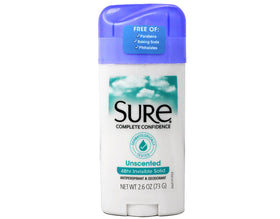 Sure invisible solid unscented label close-up highlights fragrance-free use.