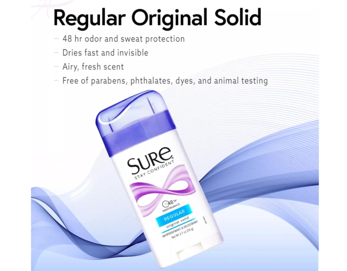 Sure Original Solid Deodorant regular 4-pack bundle for home and travel