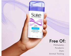 Sure Original Solid Deodorant stick showing smooth application angle