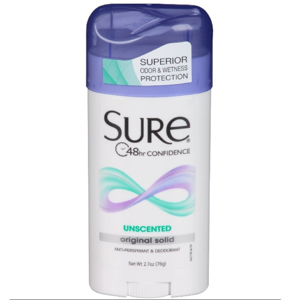 Sure unscented invisible solid stick for all-day protection against odor.