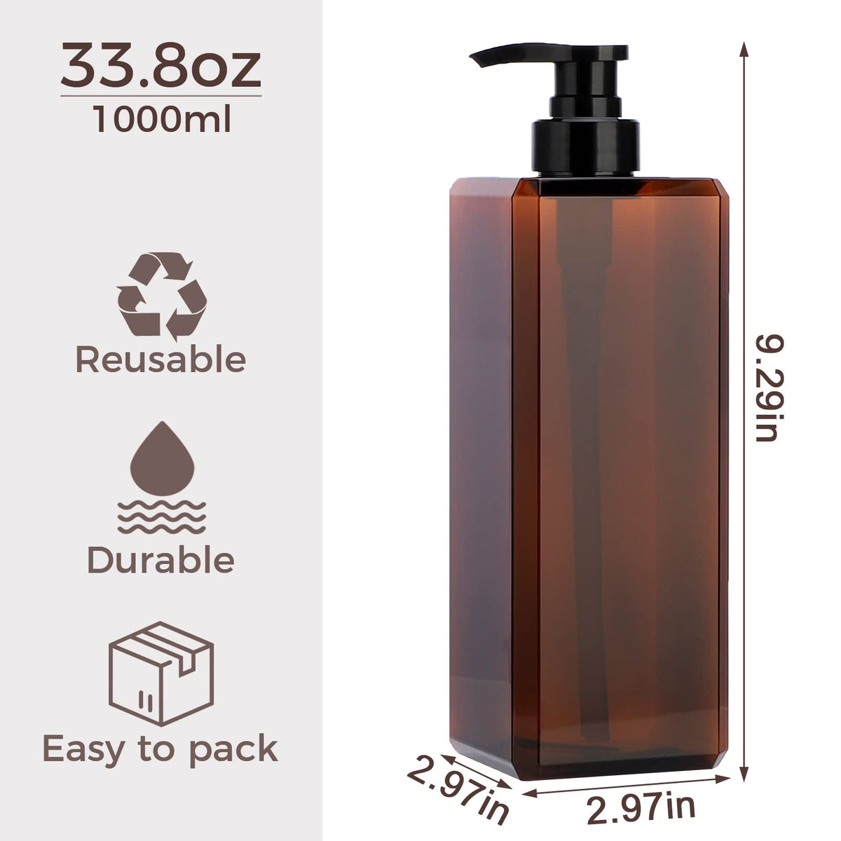 Suream hand soap bottle with leak-proof pump for mess-free refills.