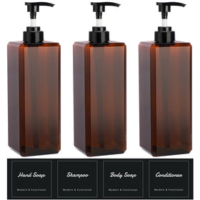 Suream shampoo bottle with pump, clear body shows remaining liquid.