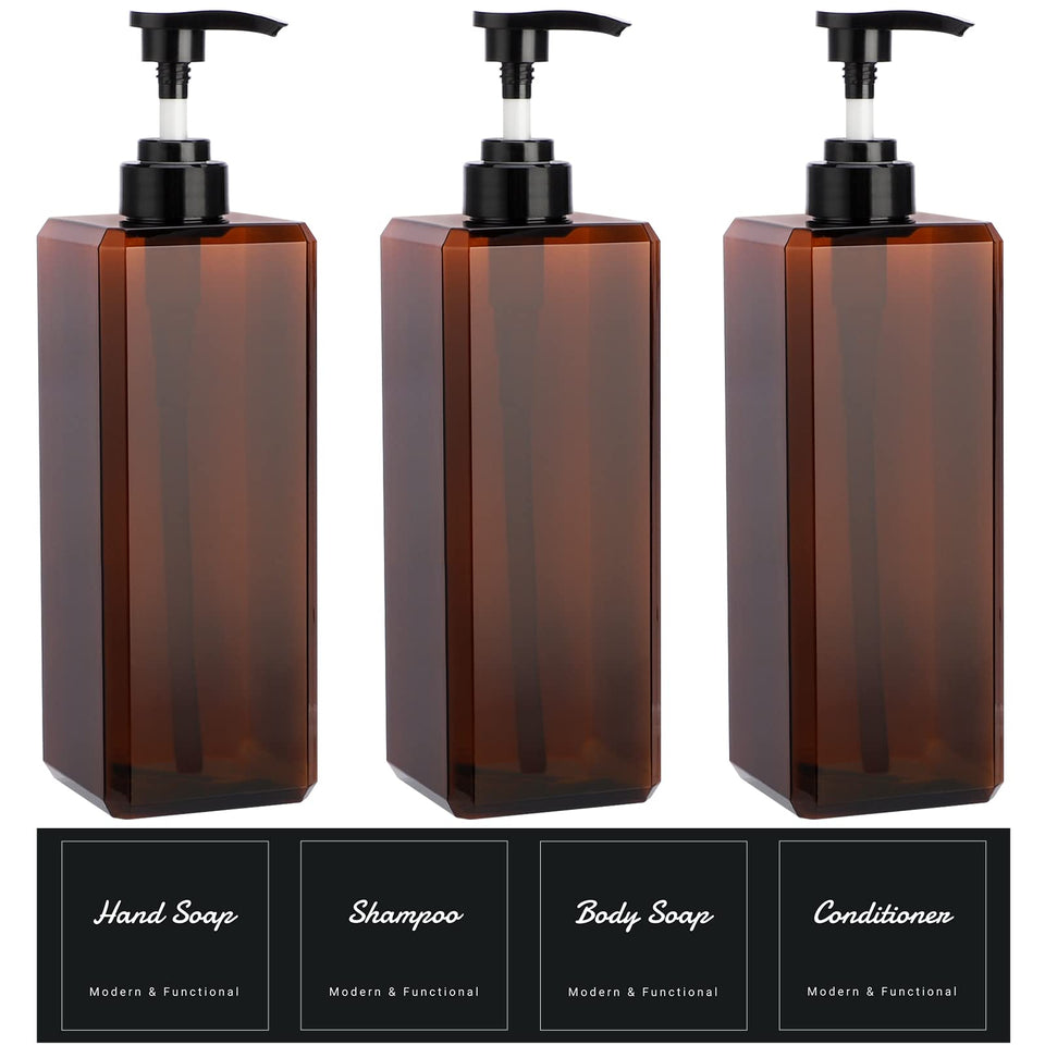 Suream shampoo bottle with pump, clear body shows remaining liquid.
