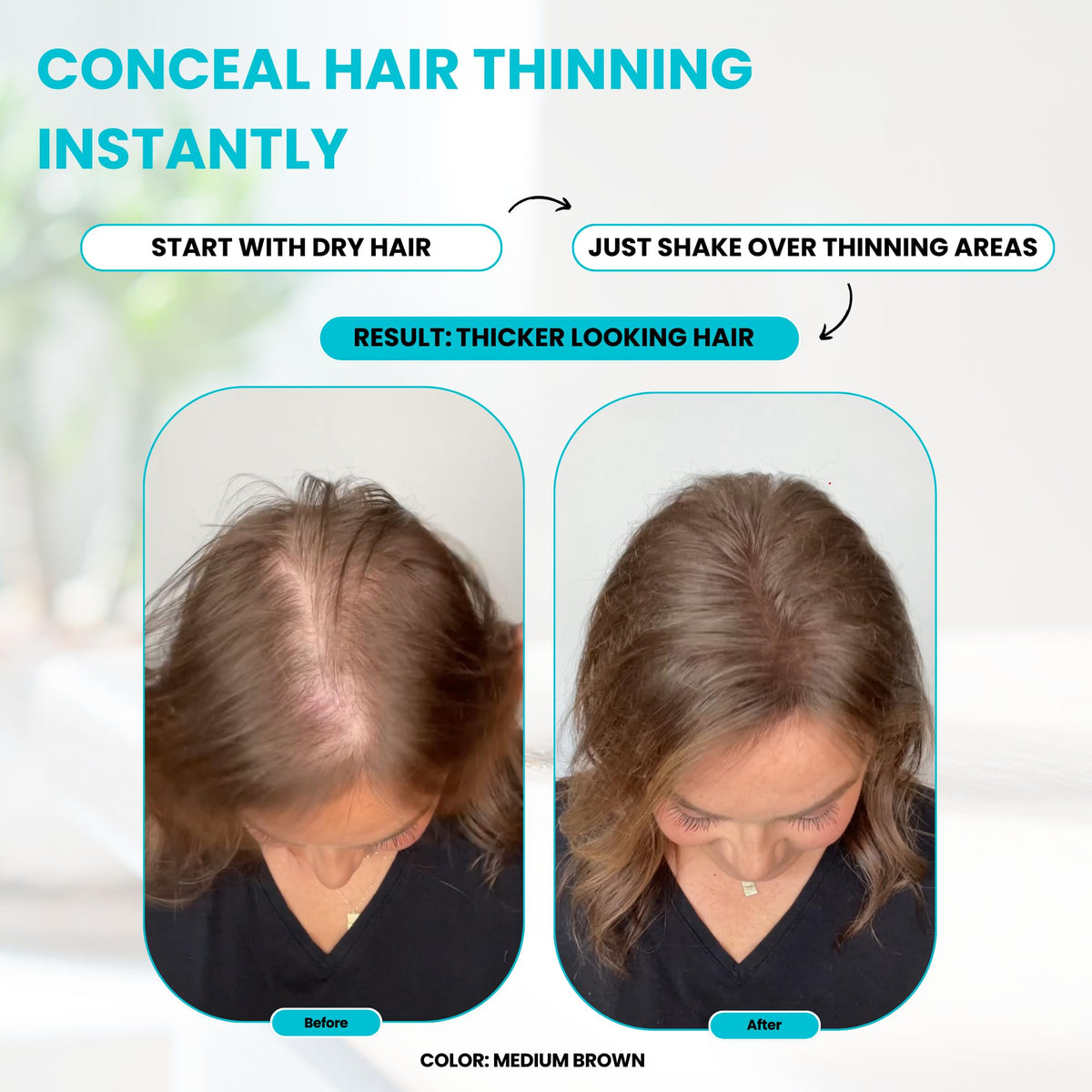 Surethik keratin fibers seamlessly blend to create a natural, thicker look.