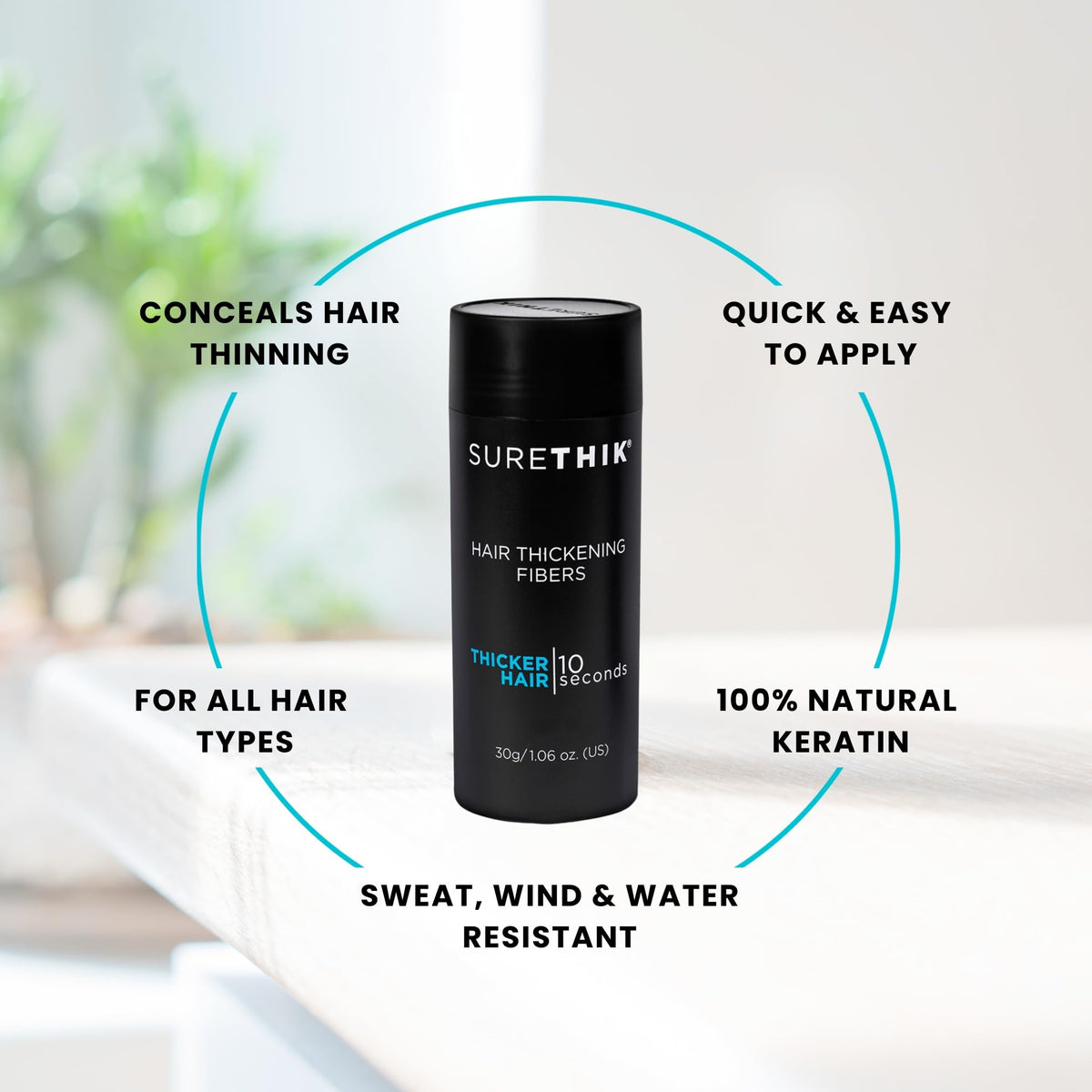 Surethik weatherproof fibers stay put in wind, rain, or sweat.