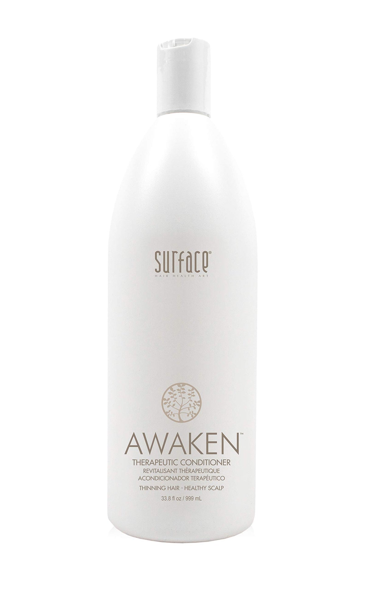 SURFACE Awaken conditioner bottle showcasing thickening formula for scalp care