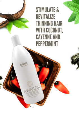 Close-up of vegan amaranth protein on SURFACE Awaken conditioner label