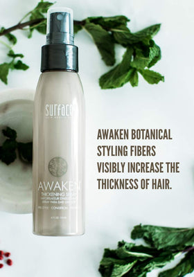 Surface Awaken Thickening Spray mist delivers botanical conditioning during styling.