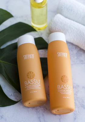 Close-up of rich lather for lightweight moisture from SURFACE Bassu Moisture Shampoo.