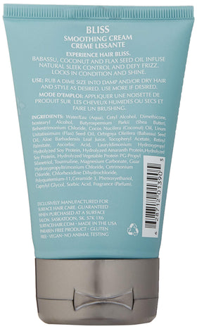 Hands applying Bliss Smoothing Cream to damp hair for smoothness and heat protection.