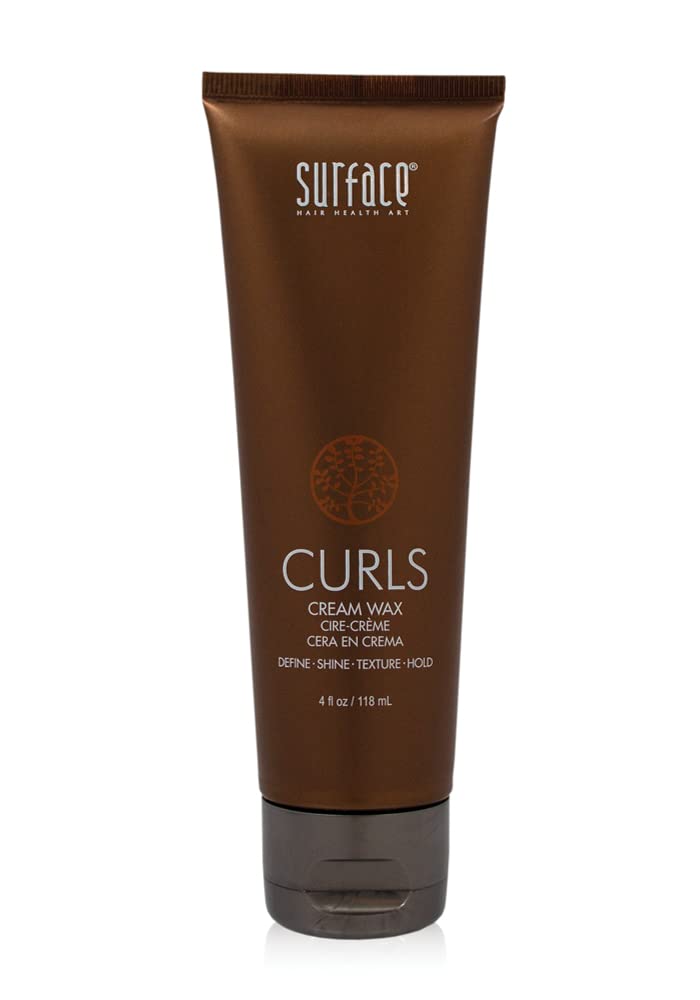 Surface Curls Cream Wax jar showing defined curls with cocoa and shea butter