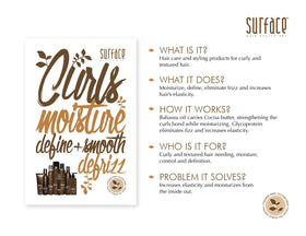 SURFACE Curls Moisturizing Shampoo image highlighting frizz reduction and defined curls