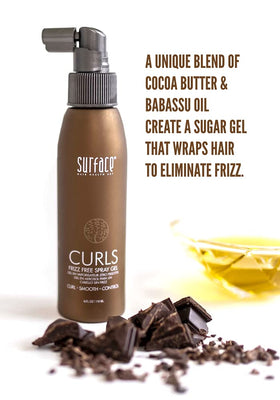 SURFACE being applied to damp hair to define curls with natural shine.