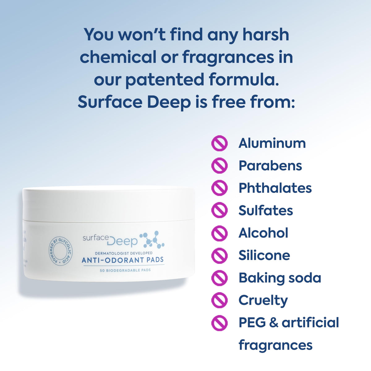 Glycolic action of Surface Deep pad promoting gentle exfoliation and odor control