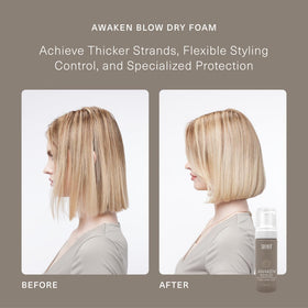 Hands applying SURFACE Awaken foam to damp hair for even coverage