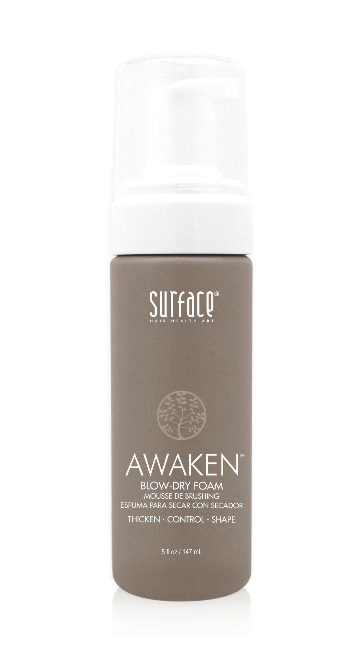 SURFACE Hair Awaken Thickening Blow Dry Foam bottle shown for lightweight protection