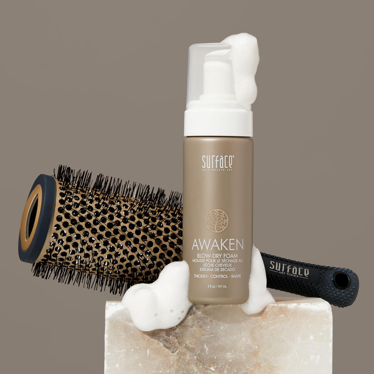 Model demonstrates flexible medium hold achieved with SURFACE Awaken foam