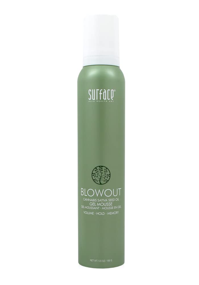 Surface Hair Blowout Gel Mousse bottle for long-lasting hold.