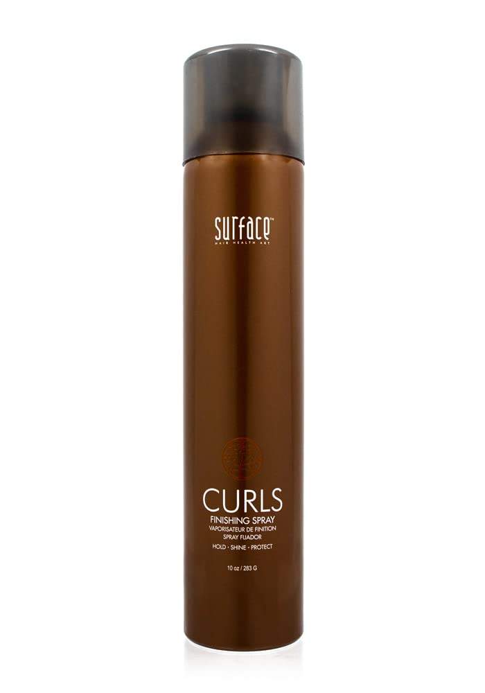 Surface Hair CURLS Finishing Spray bottle delivering defining curls and color protection.