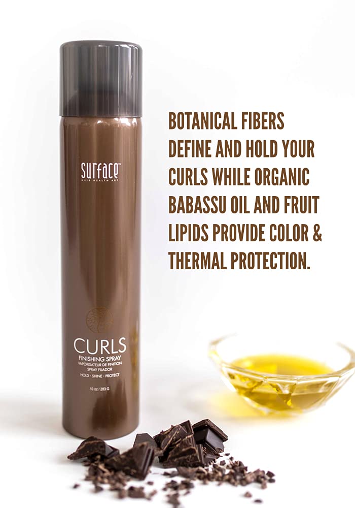 Close-up of defined curls after applying Surface CURLS Finishing Spray.